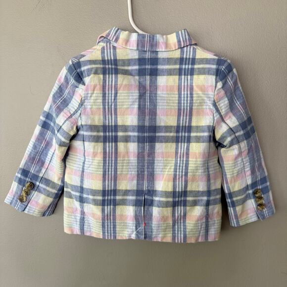 Janie and Jack Plaid Linen Cotton Blazer Jacket Boys 18 24 Mos Blue Pink Preppy - Picture 5 of 16